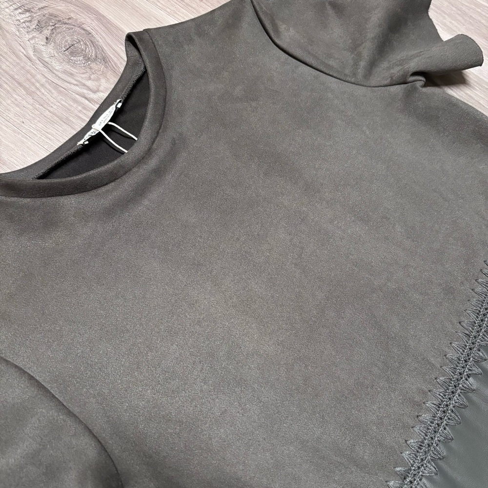 Zara Women’s Gray Sheath Mini Dress with Faux Suede Torso Leather-like Bottom - Picture 5 of 10